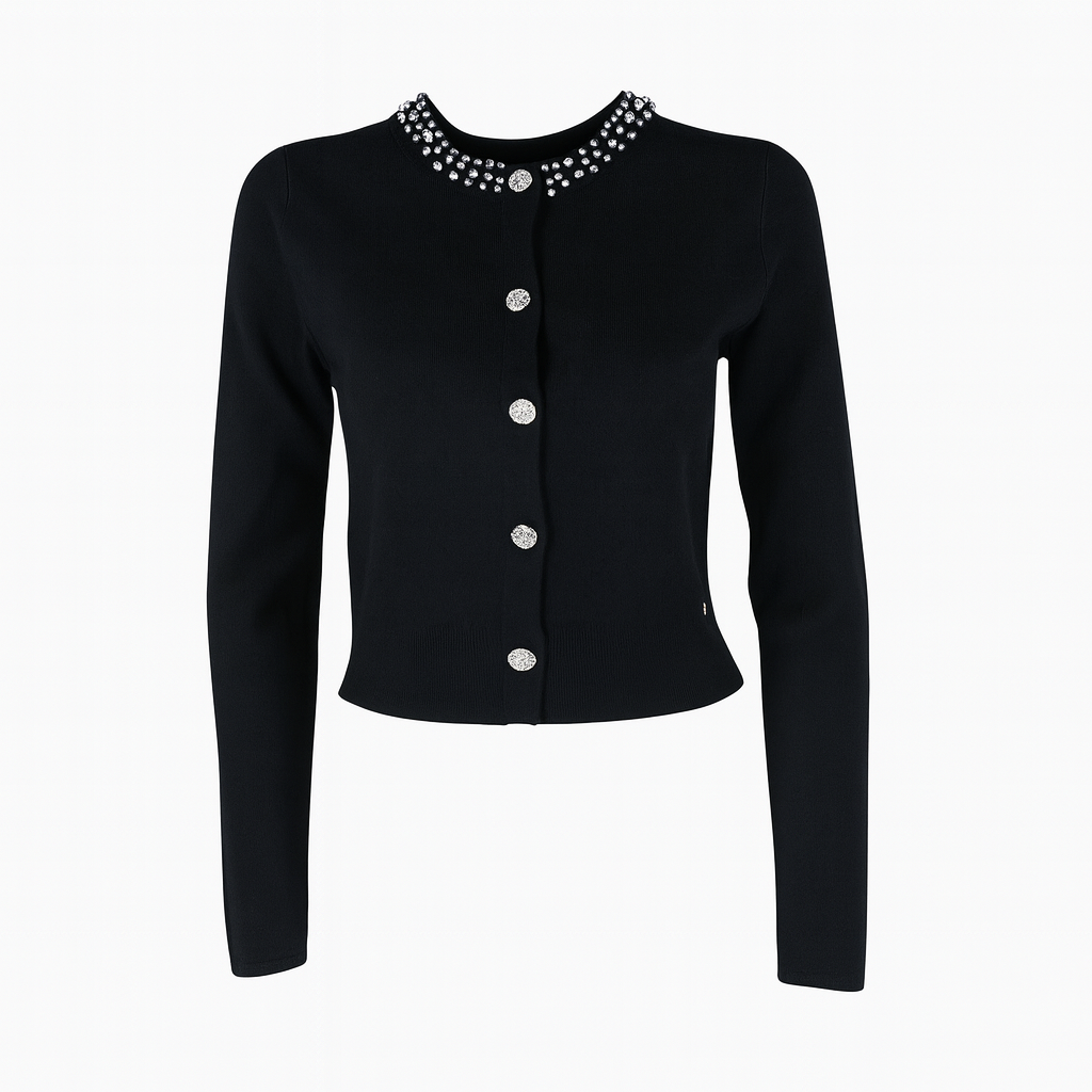 Knit with collar rhinestones and buttons