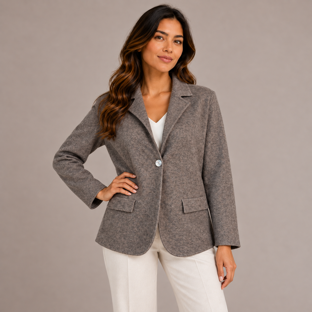Women’s Knit Blazer – Black & Light Brown – product photo 2