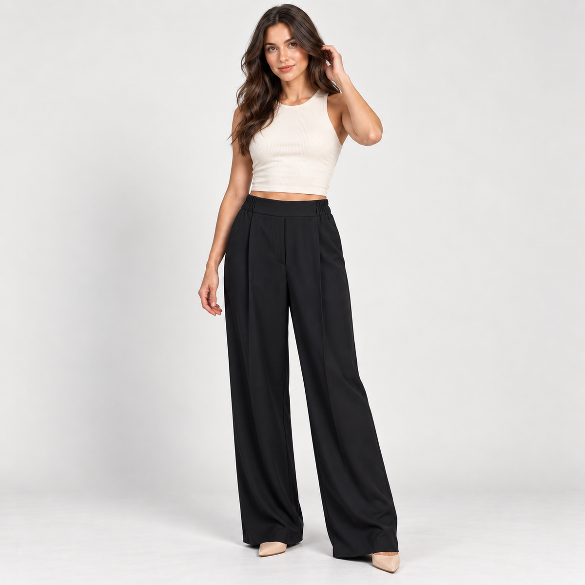 Women's black metallic wide-leg trousers – Atelierose Lebanon