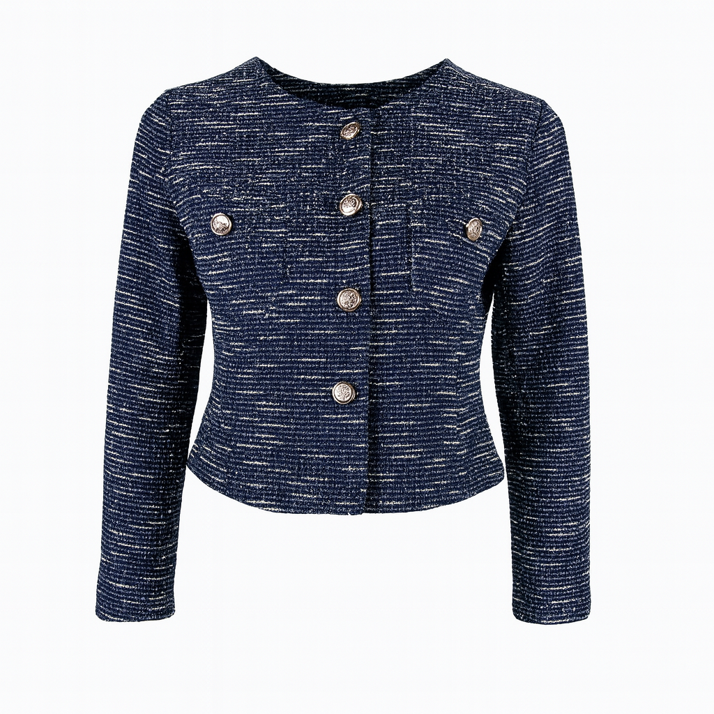 Navy blazer with gold buttons