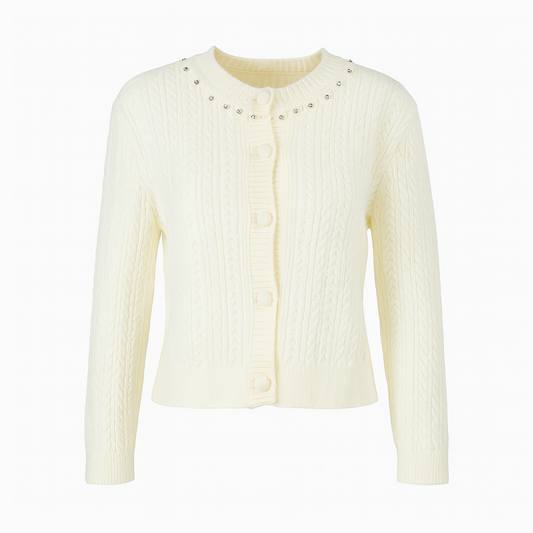 Open knit cardigan with rhinestones