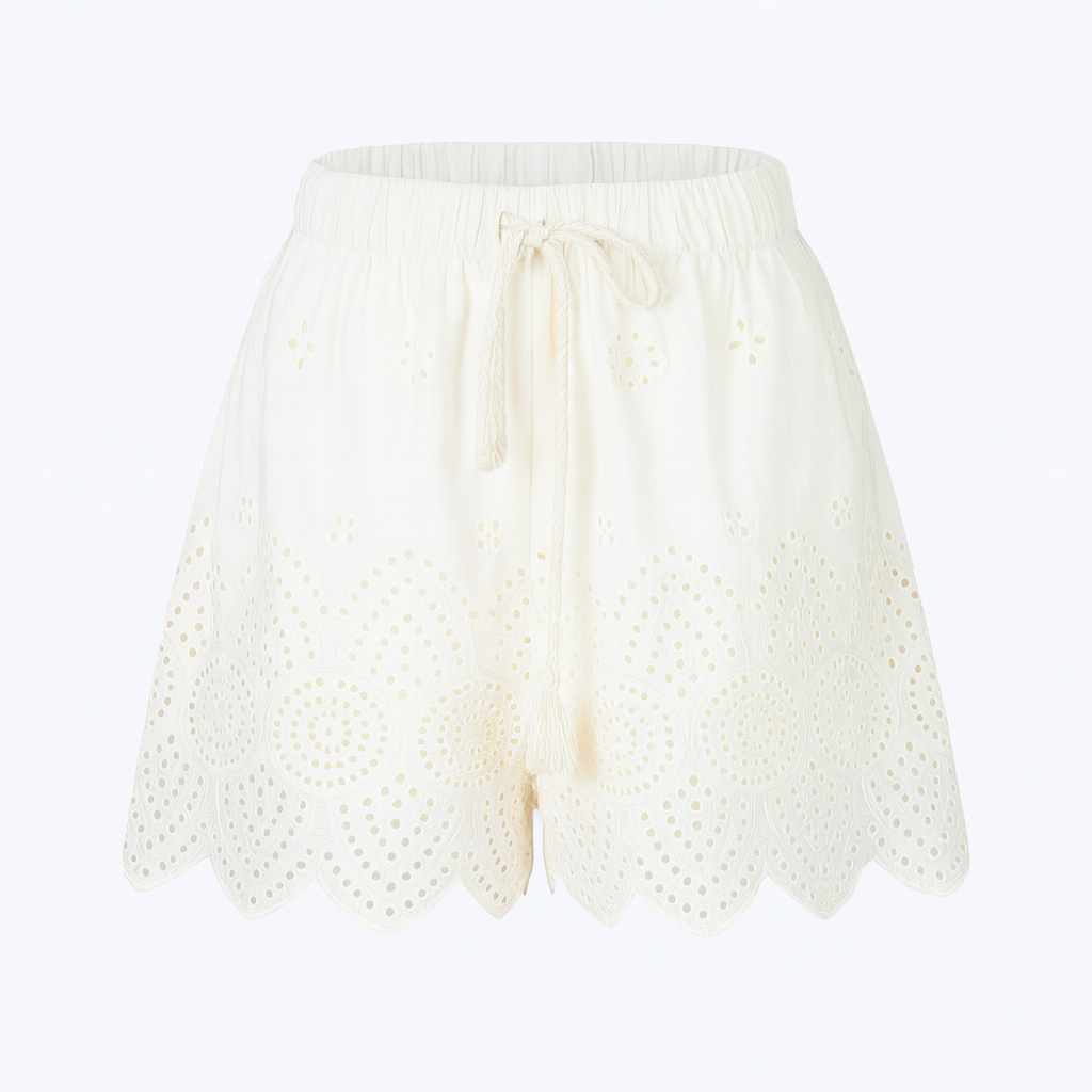 Embroidered off white short