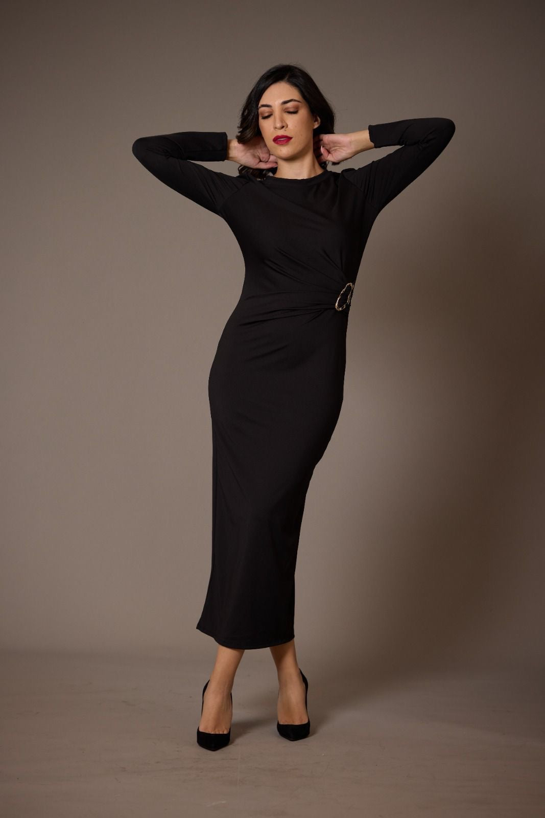 Black dress with gold detail LS PRONTO MODA
