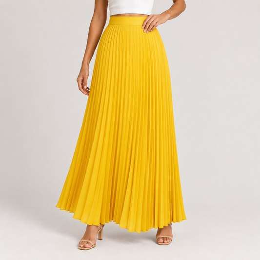 Pleated Maxi Skirt – Black & Mustard 