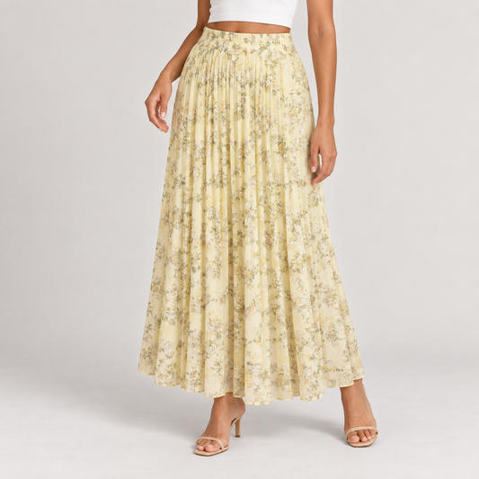 Floral Print Skirt – Green, Off-White & Yellow 