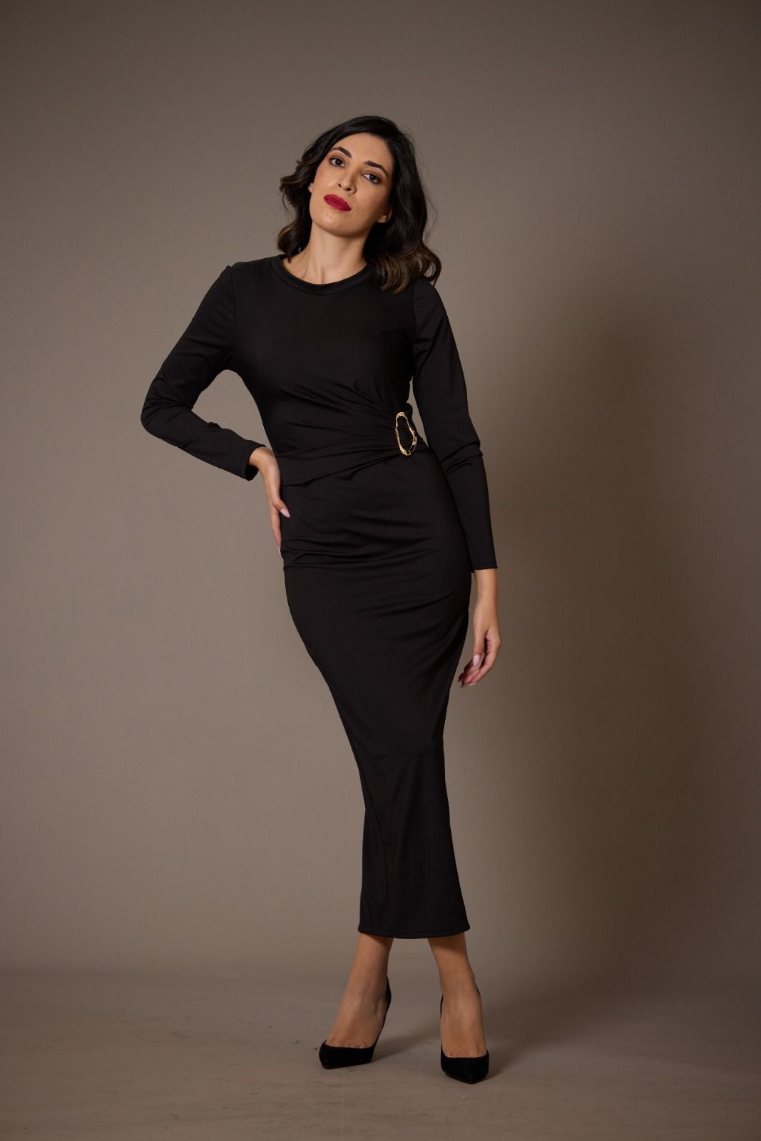 Black dress with gold detail LS PRONTO MODA