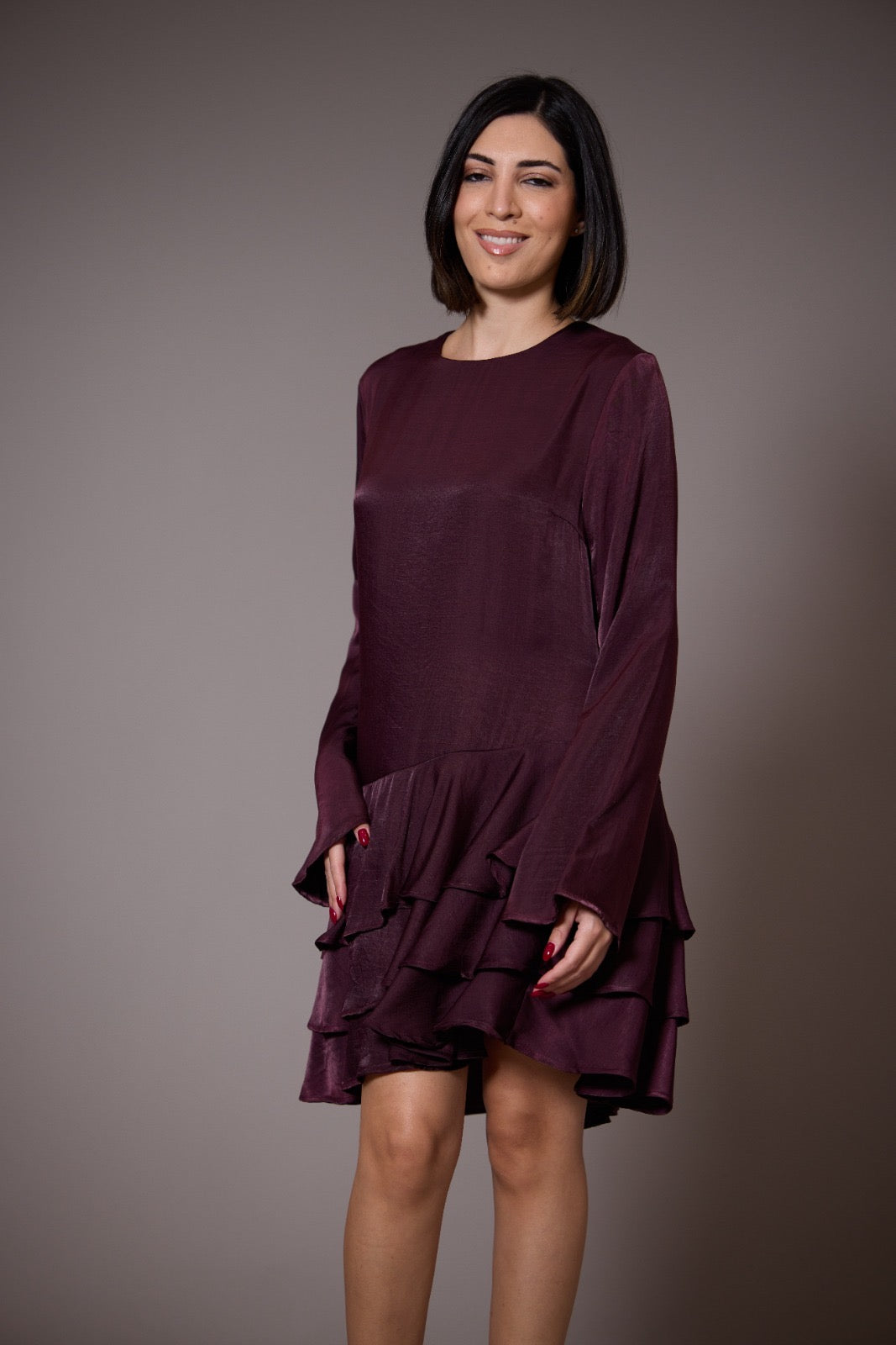 Asymmetrical Bordeaux dress CHERRY BLUE