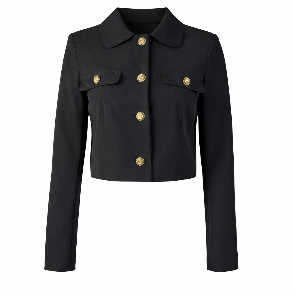 Cropped straight cut blazer with gold buttons ATTENTIF
