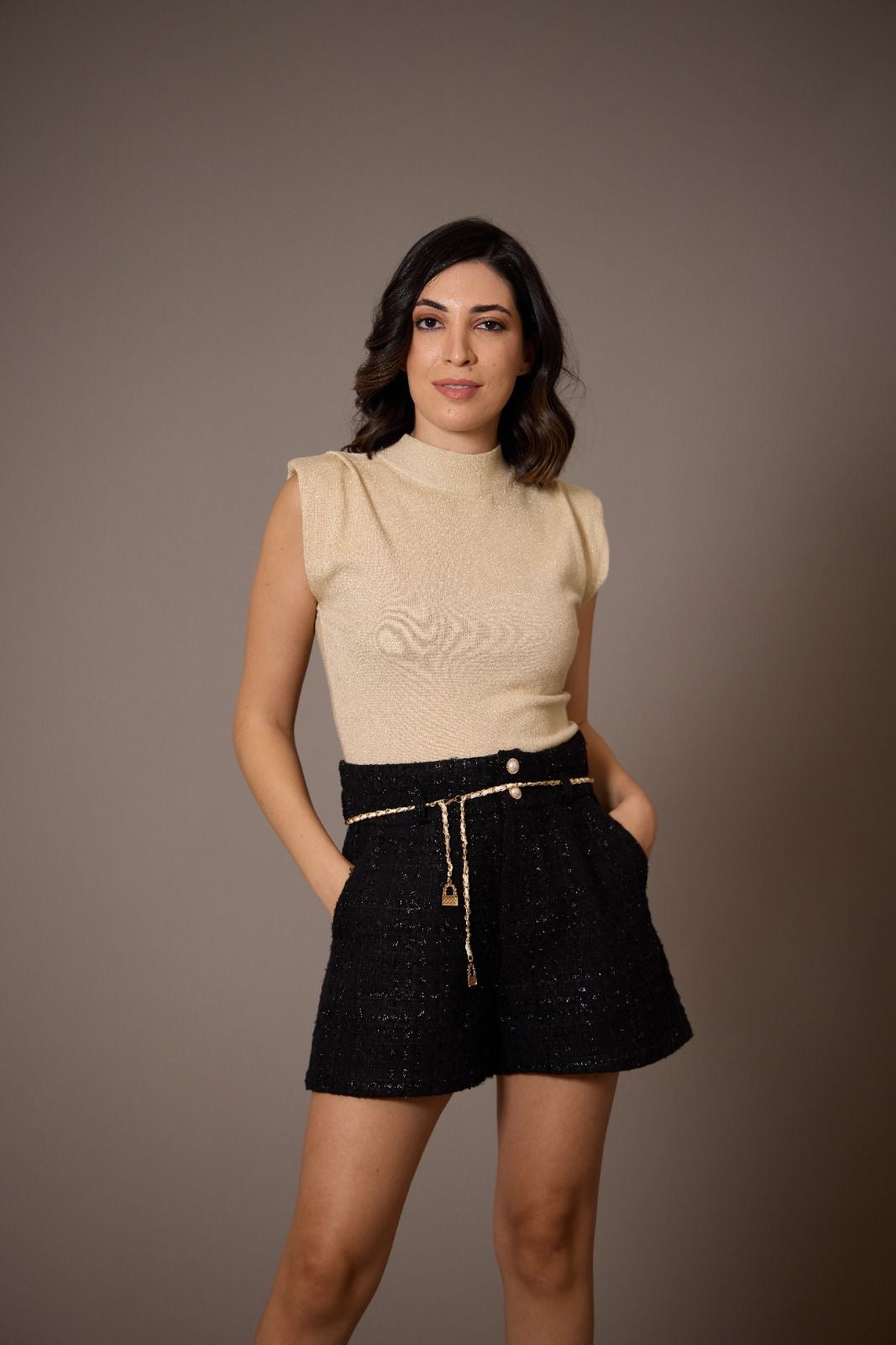 Short with gold belt