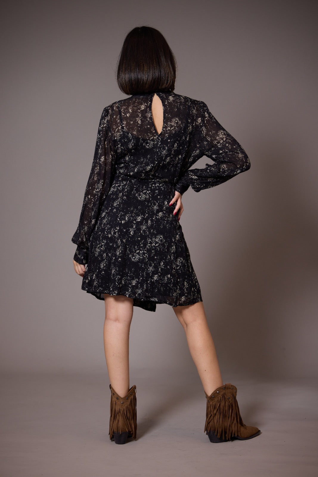 Printed black dress CHERRY BLUE