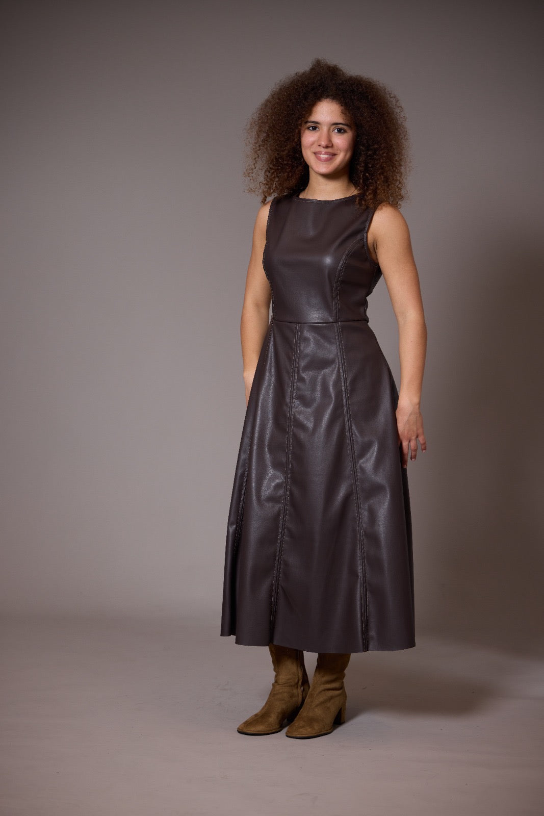 Eco leather brown dress