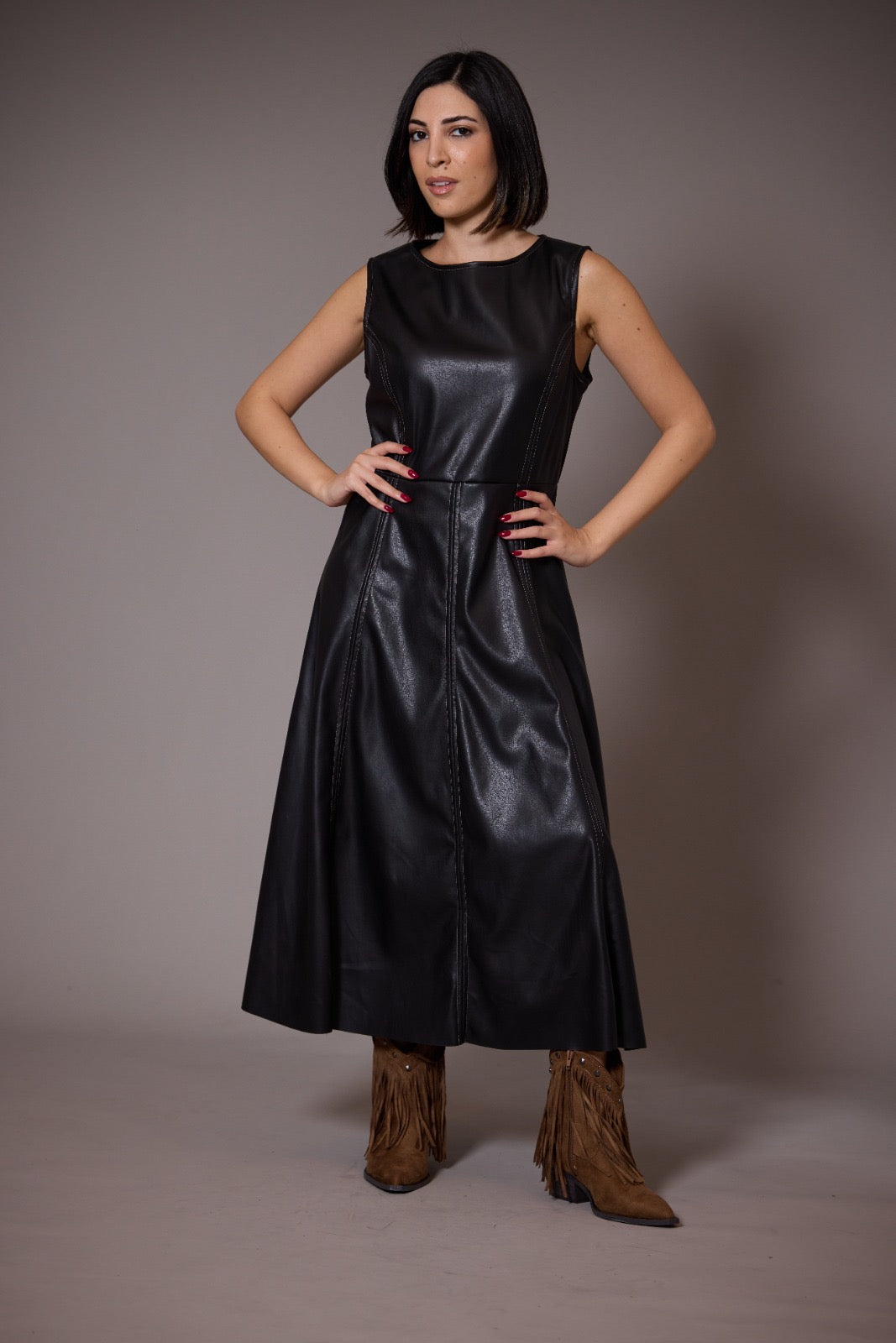 Eco leather black dress CHERRY BLUE