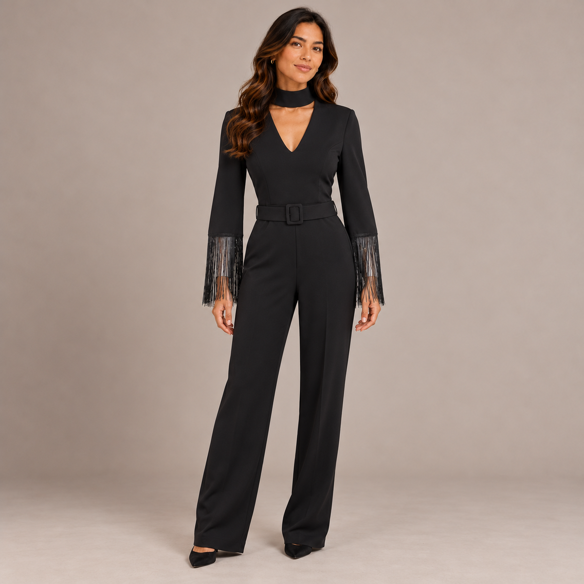 Black Fringe Jumpsuit 