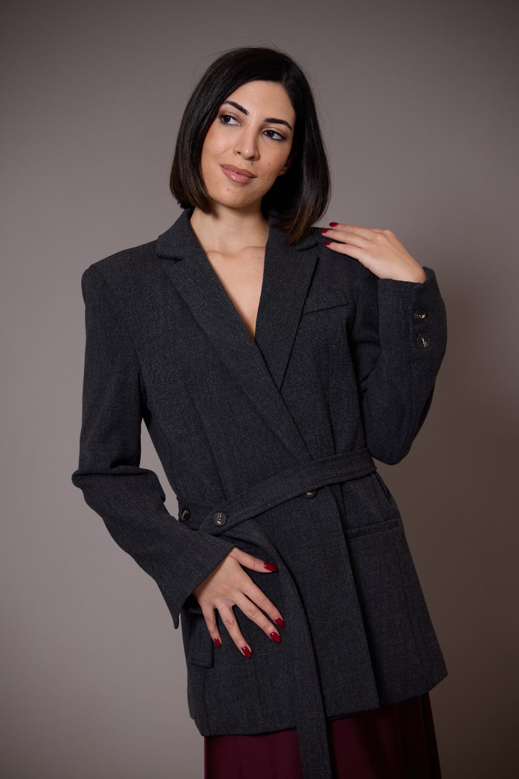 Grey blazer with belt lumina