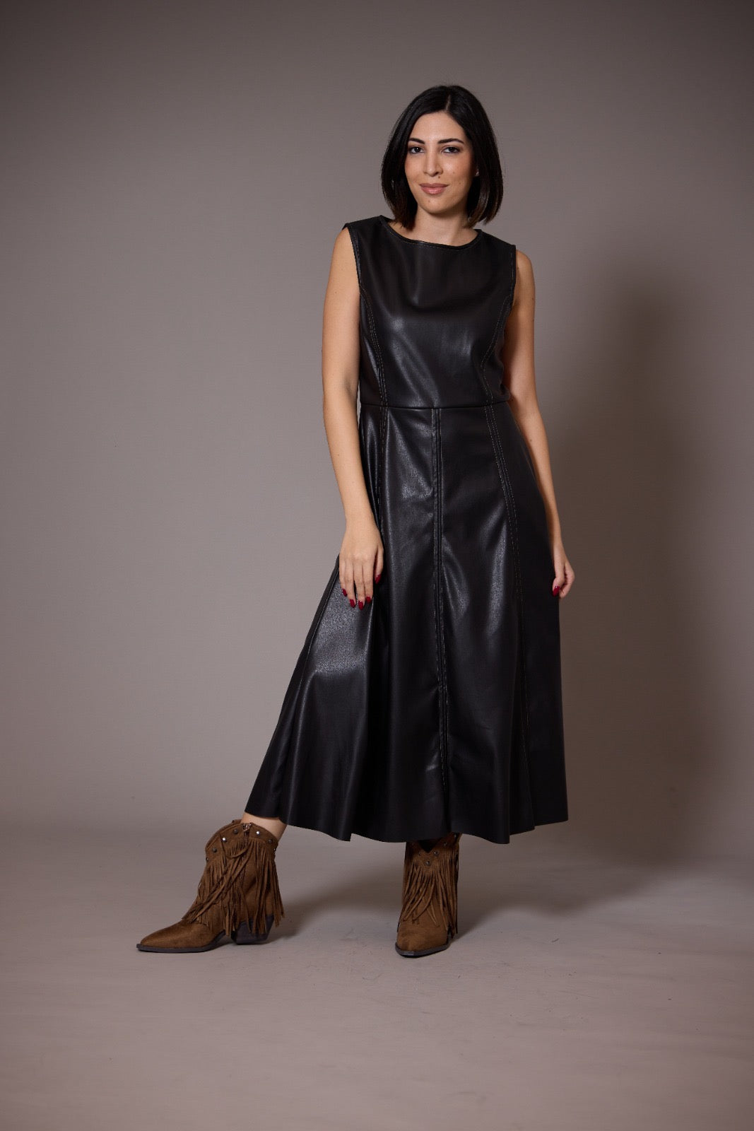 Eco leather black dress CHERRY BLUE