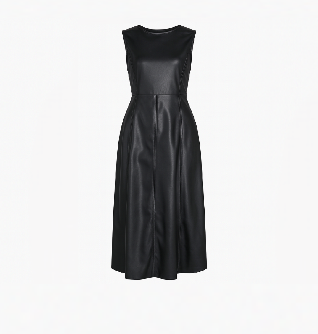 Eco leather black dress CHERRY BLUE