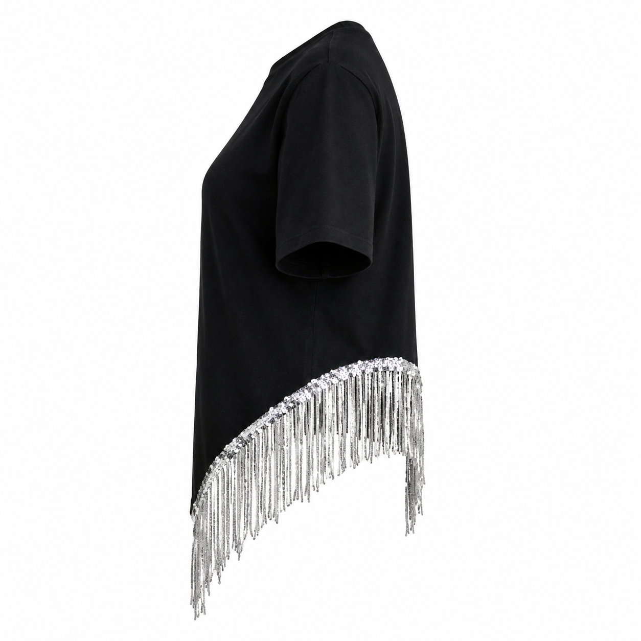 Black t-shirt with silver detail on the side 