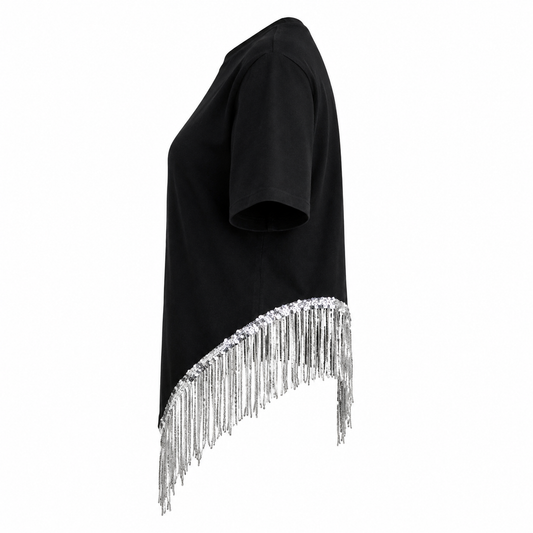 Black t-shirt with silver detail on the side 