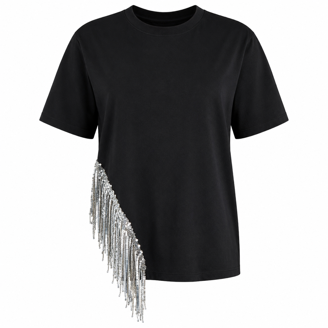 Black t-shirt with silver detail on the side 