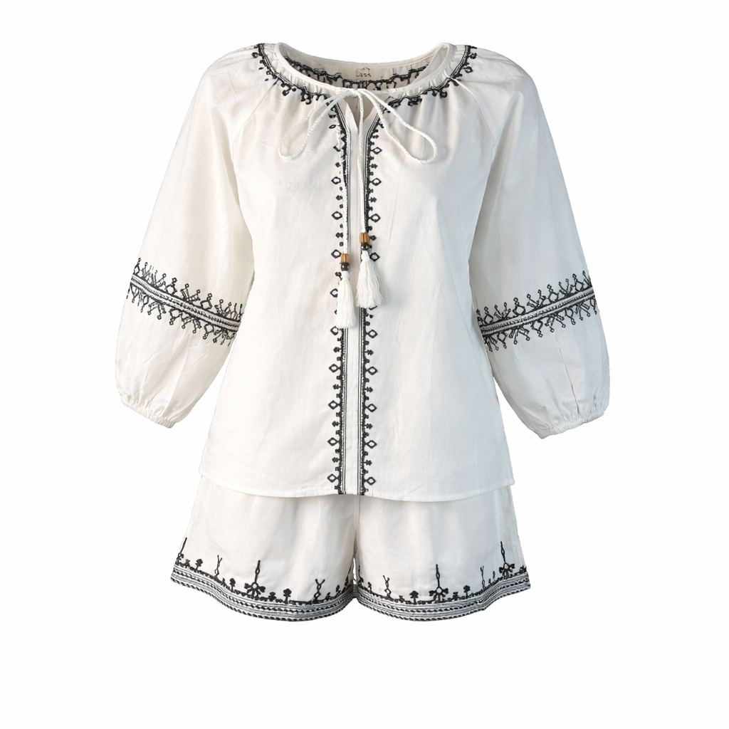 Emroidered Set: short + long sleeves shirt LARA
