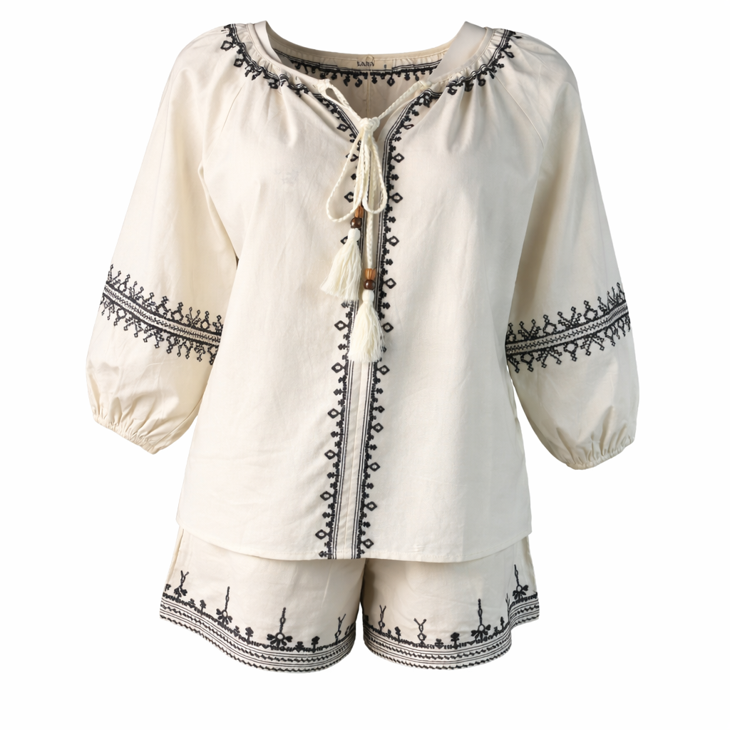 Emroidered Set: short + long sleeves shirt LARA