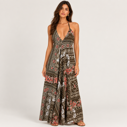 Brown printed dress 