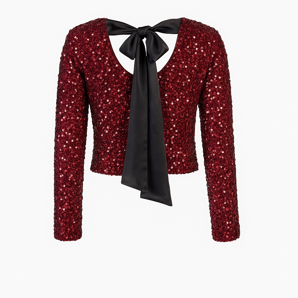 Sequined top with black bow on the neck Luisa Fashion