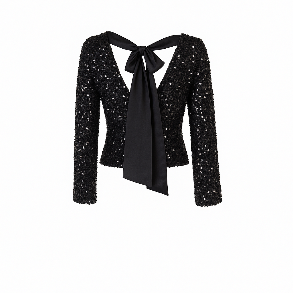 Sequined top with black bow on the neck Luisa Fashion