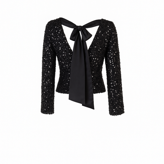Sequined top with black bow on the neck