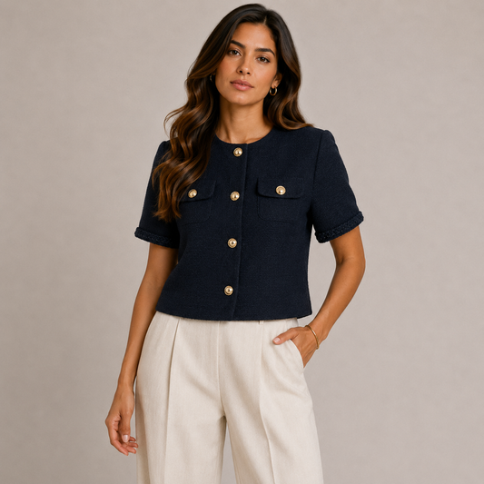 Cropped black blazer top 