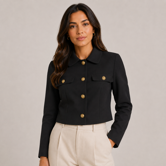 Cropped Straight-Cut Blazer with Gold Buttons