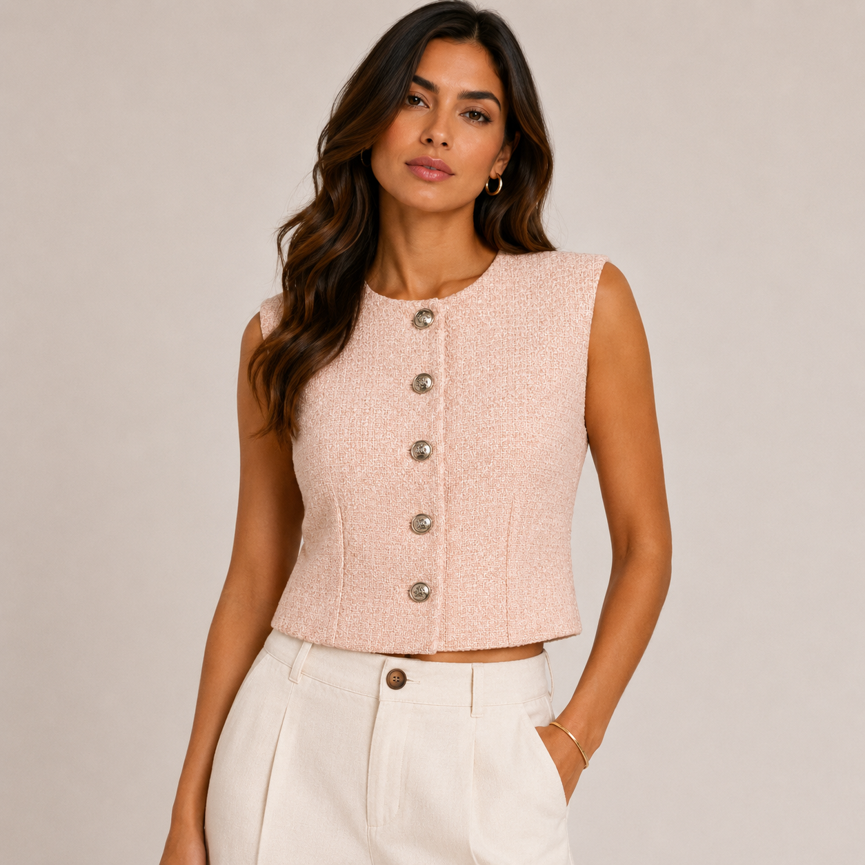 Cropped waistcoat with silver buttons 