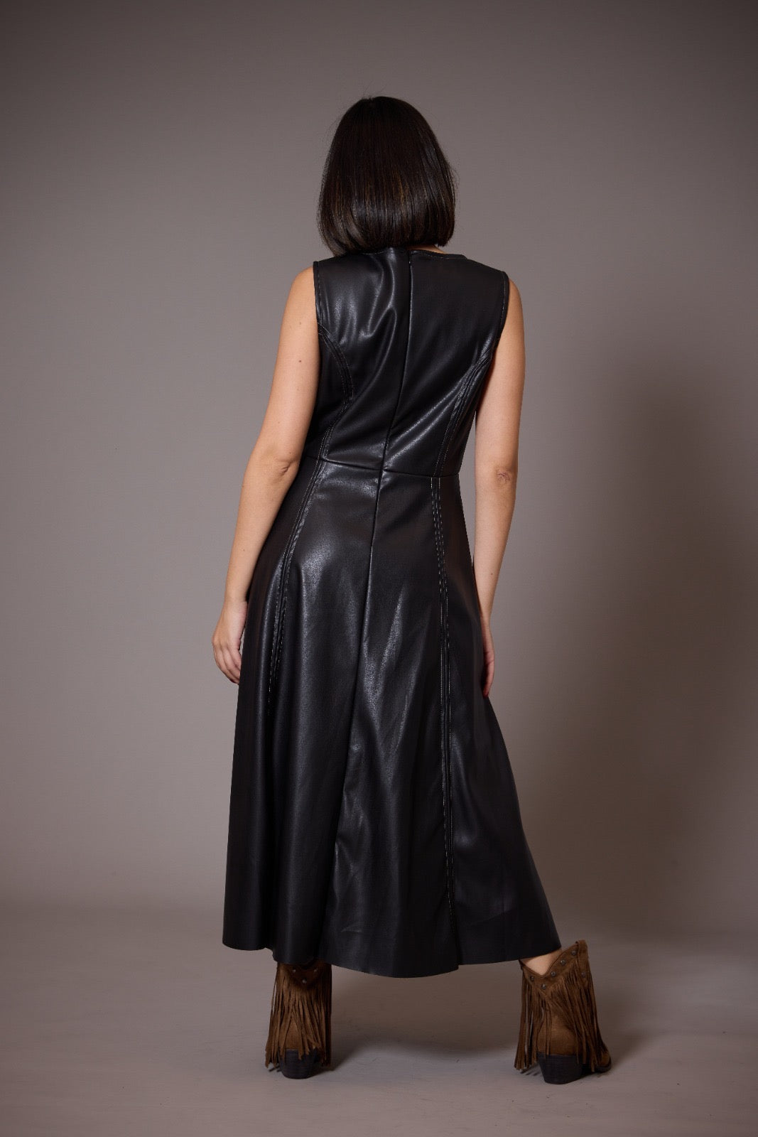 Eco leather black dress CHERRY BLUE