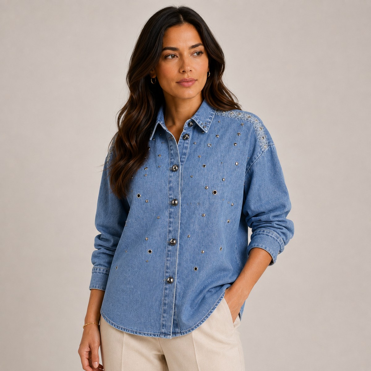 Blue Denim Shirt with Studs