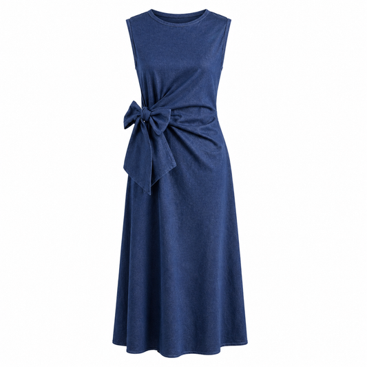 Denim dress with side bow 