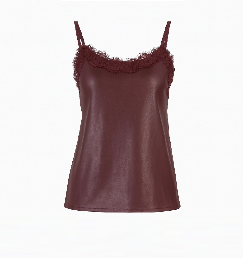 Eco leather top with dentelle Bordeaux