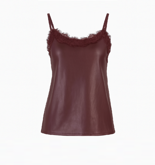 Eco leather top with dentelle Bordeaux