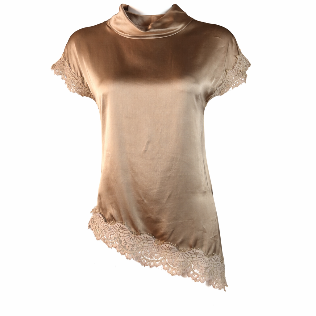 Asymmetrical satin shirt with dentelle GOLD AND GOLD