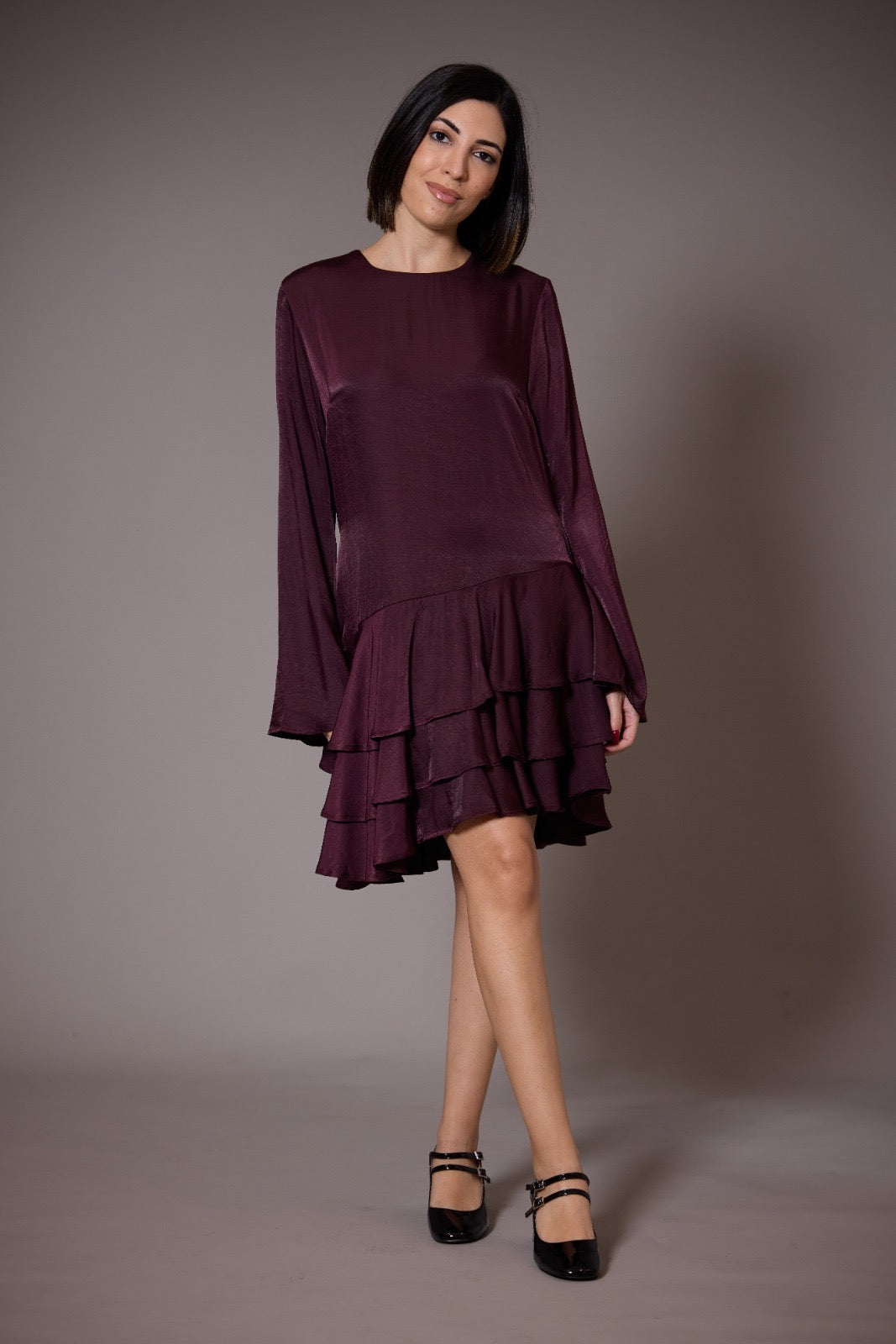 Asymmetrical Bordeaux dress CHERRY BLUE