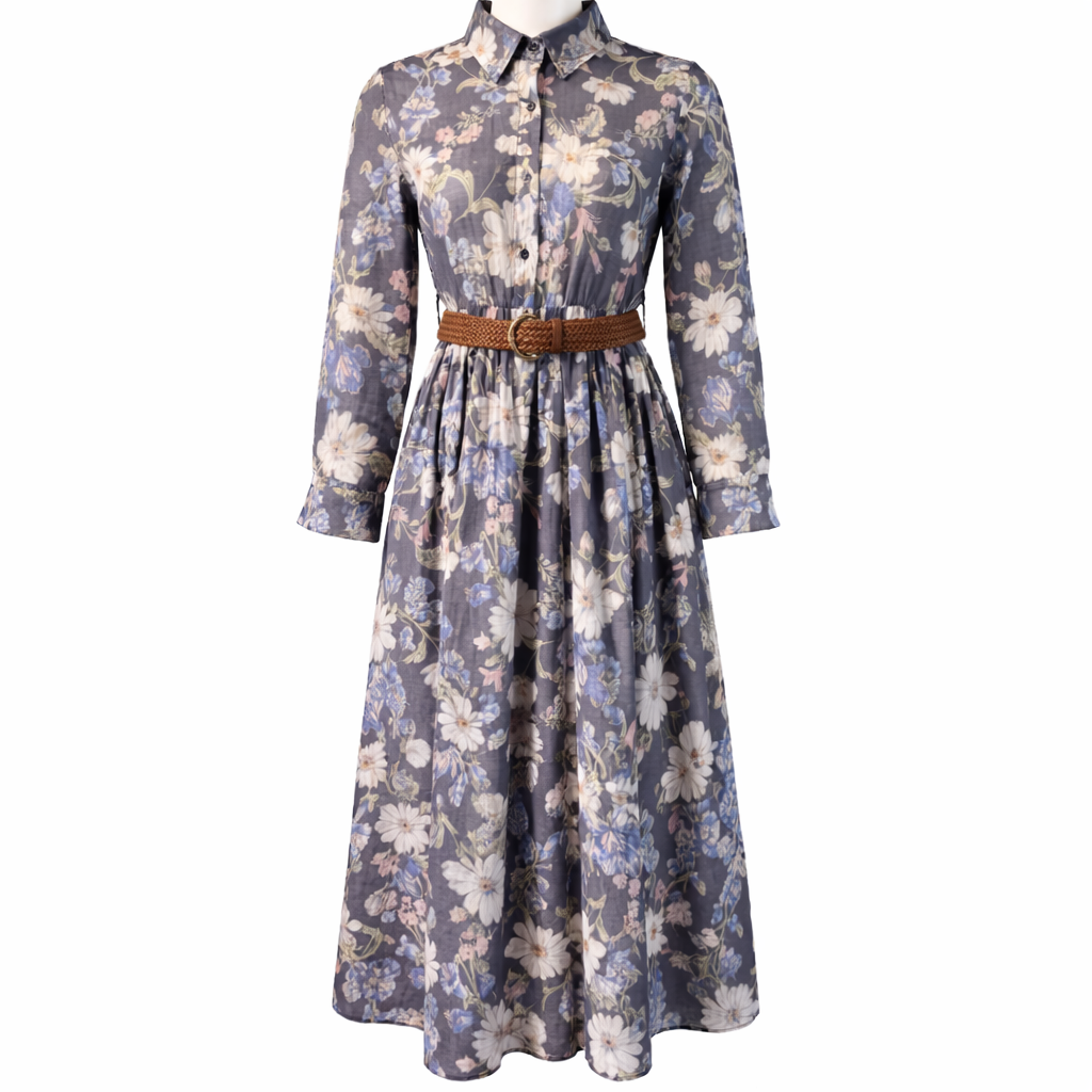 Printed shirt dress with belt LAMIAR