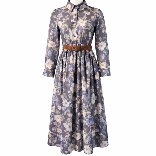 Printed shirt dress with belt LAMIAR