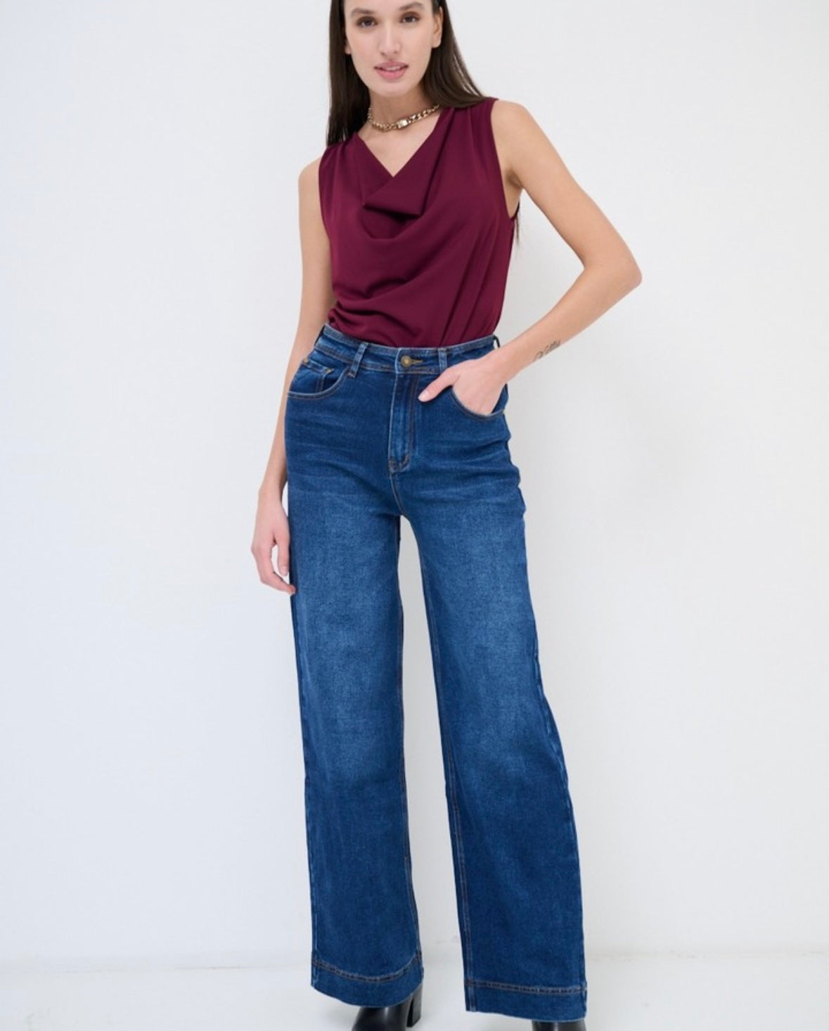 Wide legs boyfriend jeans CHERRY BLUE