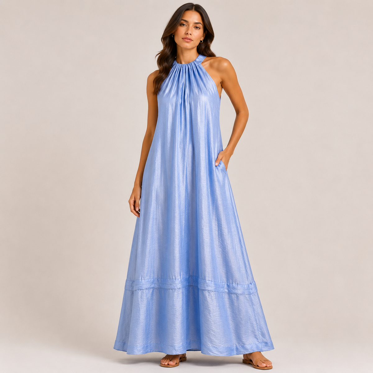 Light Blue Halter-Neck Dress