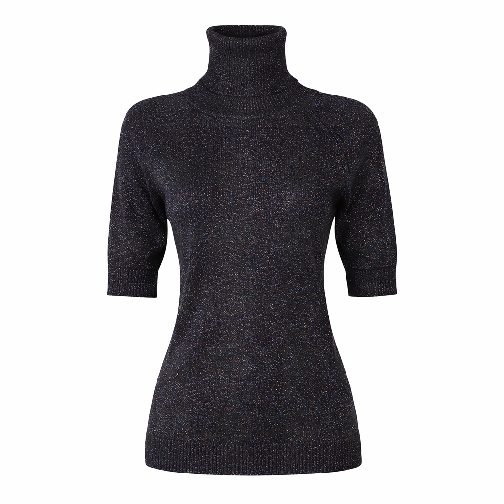 High neck metallic sweater Black