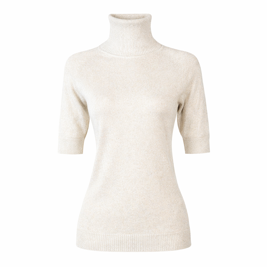 High neck metallic sweater White