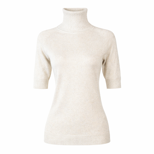 High neck metallic sweater White
