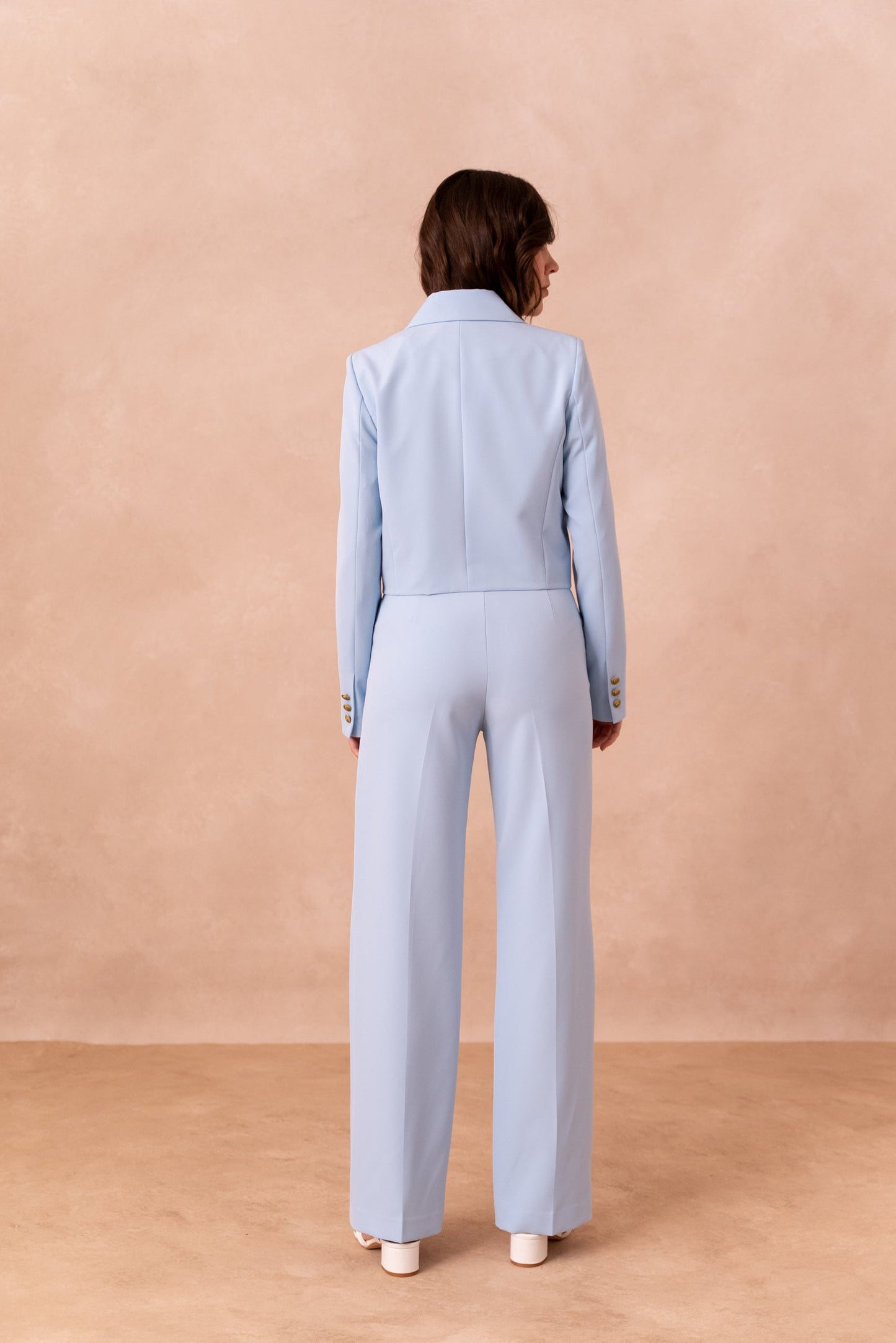 Cropped straight cut blazer with gold buttons ATTENTIF