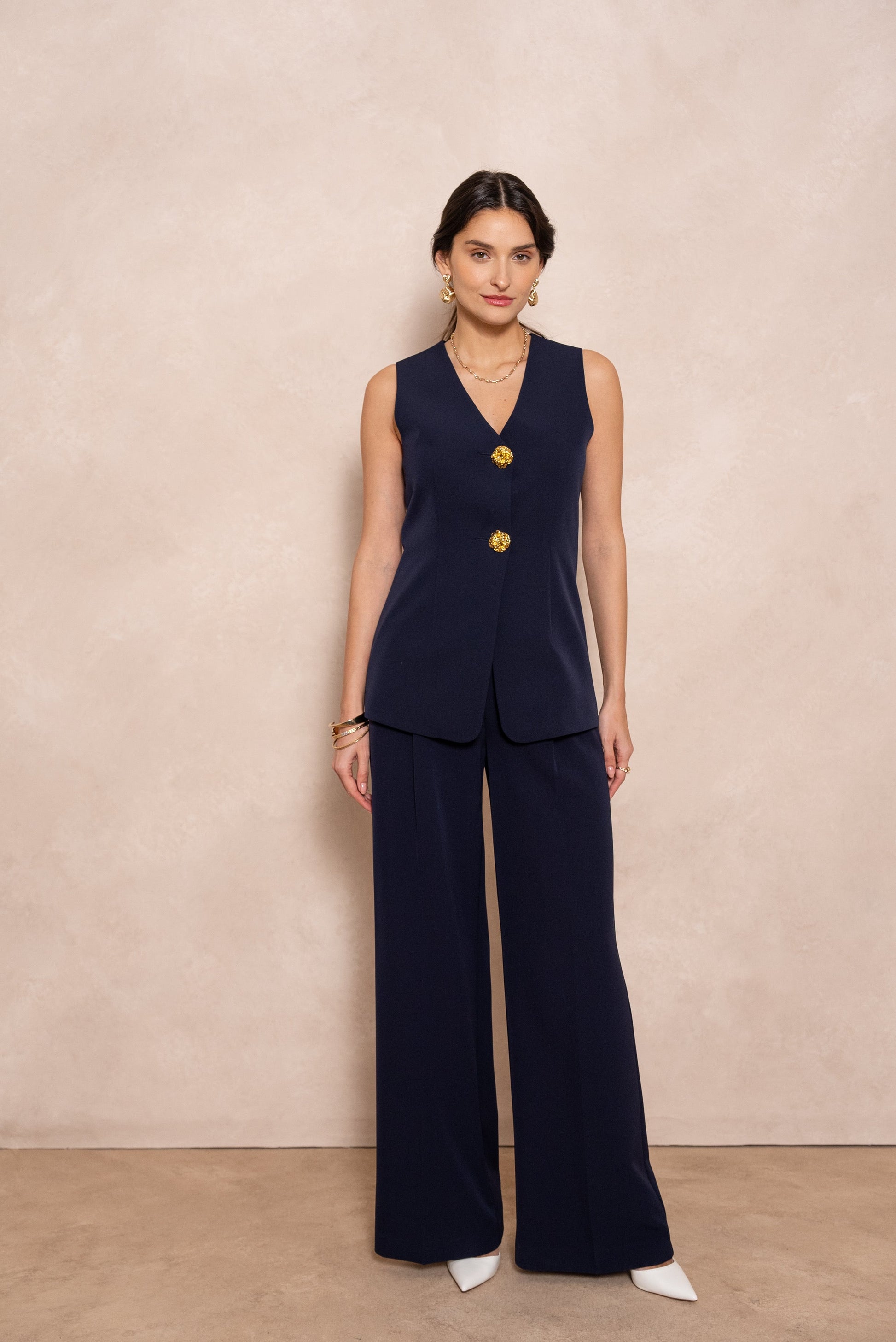Fitted waistcoat with gold buttons ATTENTIF