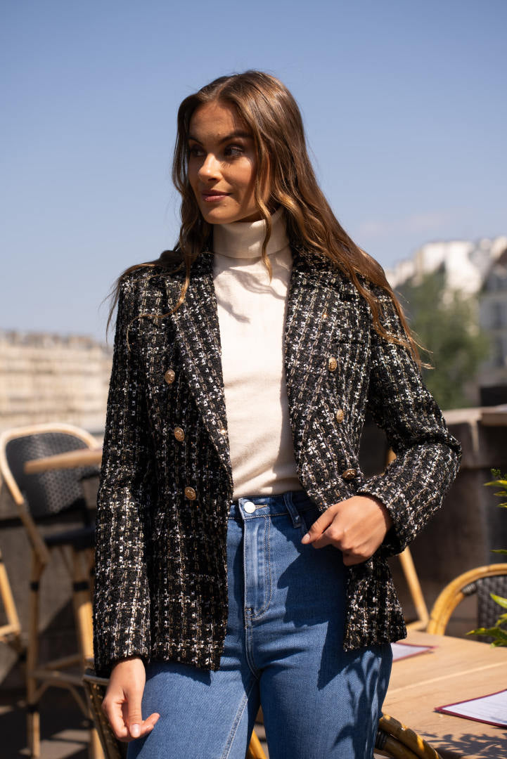Fitted double breasted blazer with gold buttons ATTENTIF