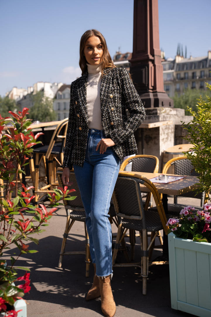 Fitted double breasted blazer with gold buttons ATTENTIF